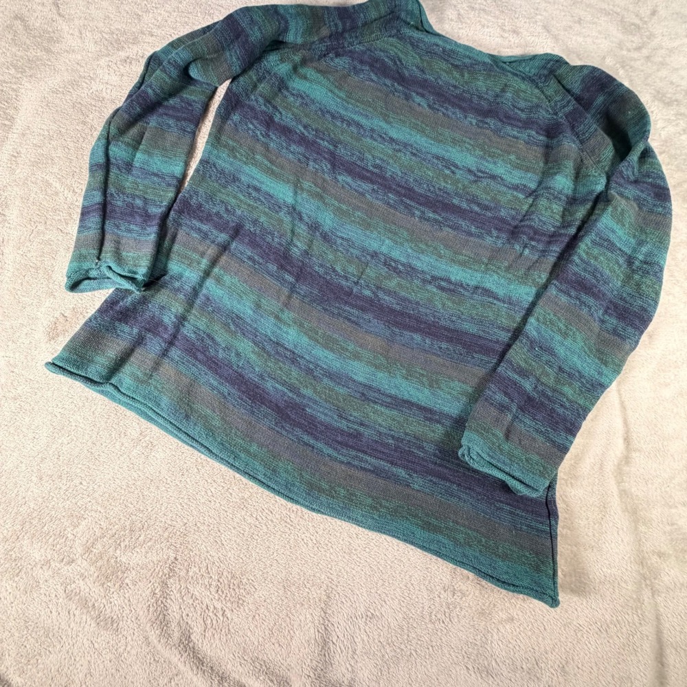 Eddie Bauer Women 2XL Teal Blue Purple Space Dye Striped Knit Sweater Split Neck